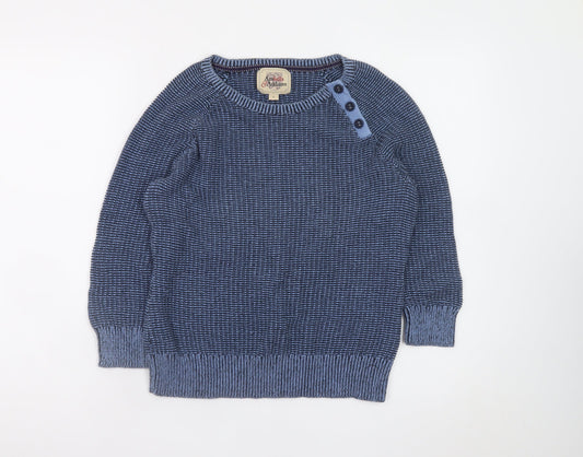 Arabella & Addison Men's Blue Cotton Button Crew Neck Jumper Size L