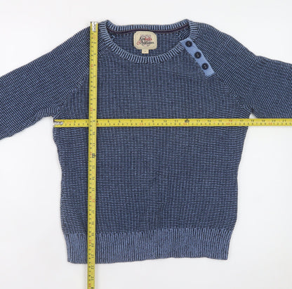 Arabella & Addison Men's Blue Cotton Button Crew Neck Jumper Size L