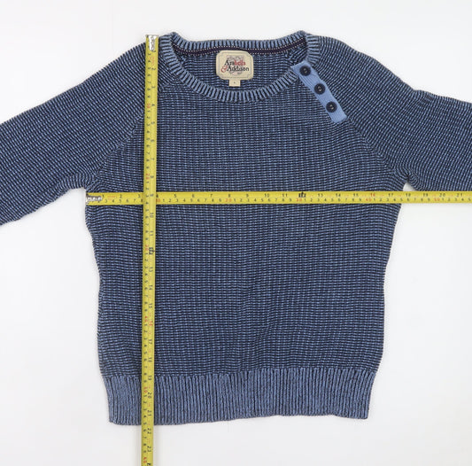 Arabella & Addison Men's Blue Cotton Button Crew Neck Jumper Size L
