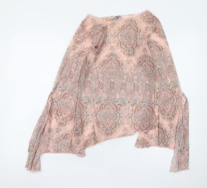 Oasis Women Pink Paisley Chiffon Wrap Blouse Size 12