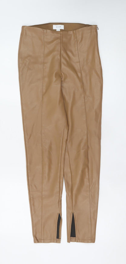 Vila Women’s Beige Faux Leather Skinny Leggings Size 6