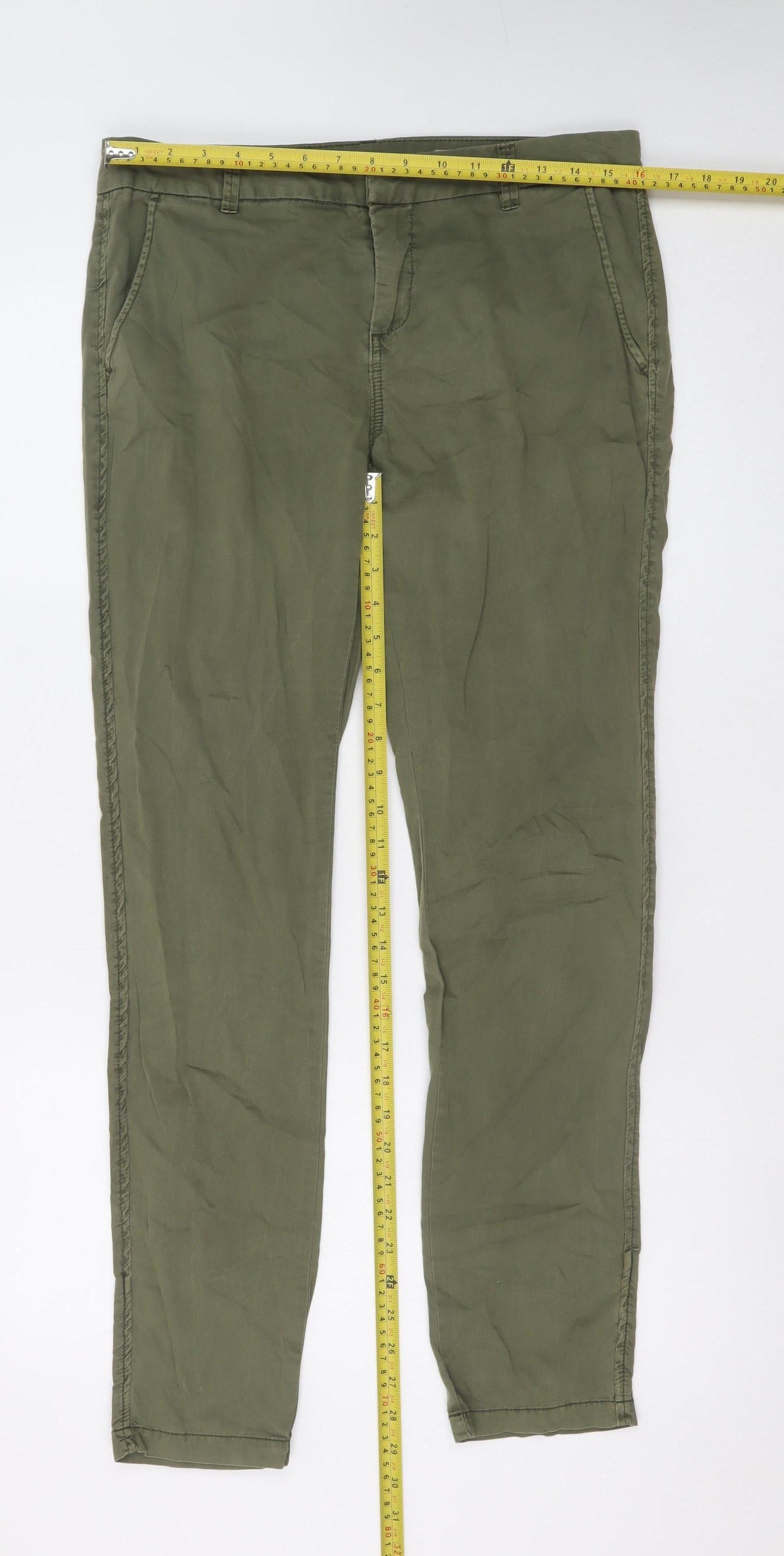 Vero Moda Unisex Green Cotton Chino Trousers M 32 Regular Fit