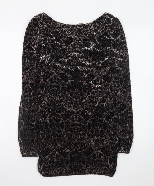 Red Herring Women's Black Velvet Floral Bodycon Dress Size 14