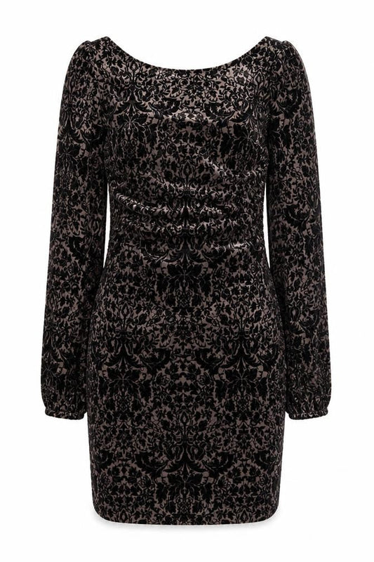 Front view of Red Herring Women's Black Velvet Floral Bodycon Dress, size 14