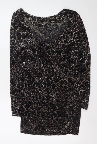 Red Herring Women's Black Velvet Floral Bodycon Dress Size 14