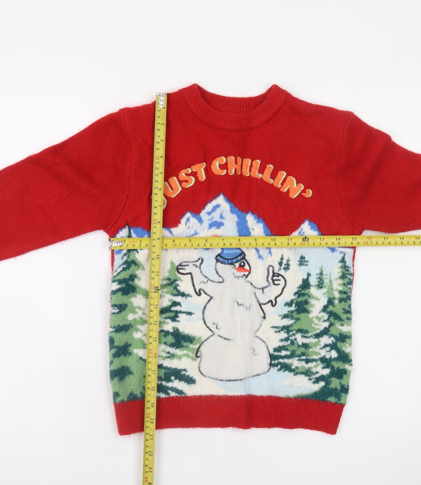 Marks and Spencer Boys Red Christmas Jumper 10-11 Years Just Chillin' Snowman Knit