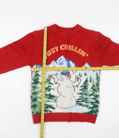 Marks and Spencer Boys Red Christmas Jumper 10-11 Years Just Chillin' Snowman Knit
