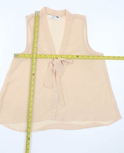 New Look Women Beige Sleeveless Bow Neck Chiffon Blouse Size 8
