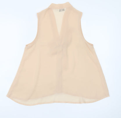 New Look Women Beige Sleeveless Bow Neck Chiffon Blouse Size 8