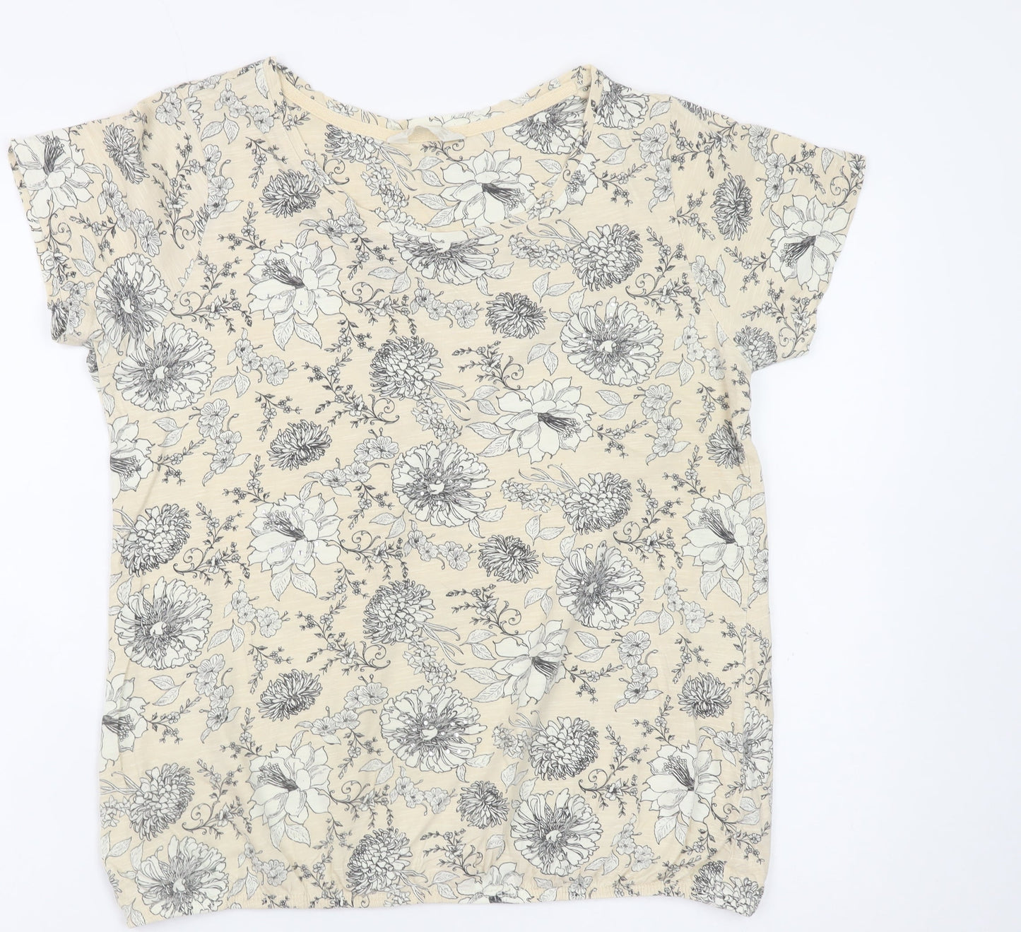 BHS Women’s Beige Floral Short Sleeve Jersey T-Shirt Size 14