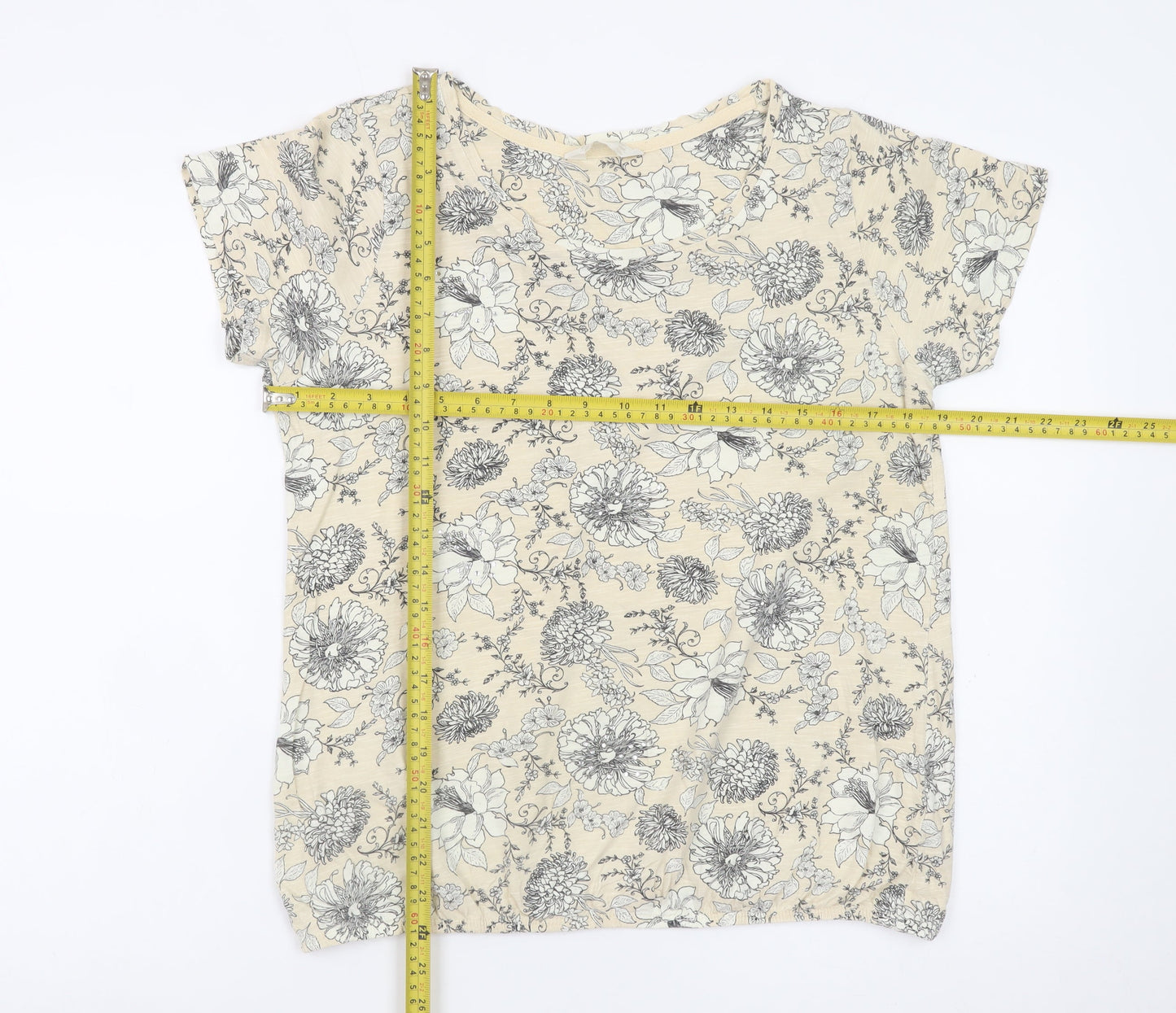 BHS Women’s Beige Floral Short Sleeve Jersey T-Shirt Size 14