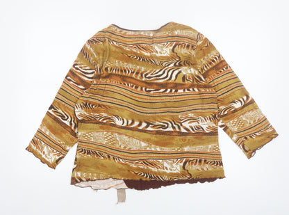 Klass Collection Women’s Brown Tribal Animal Print V-Neck Blouse XL