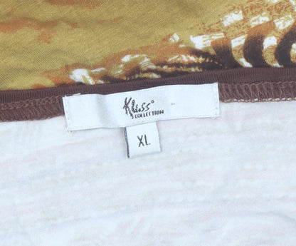 Klass Collection Women’s Brown Tribal Animal Print V-Neck Blouse XL