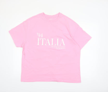 Dunnes Stores Womens Pink 'Italia' Relaxed Cotton T-Shirt Size 16