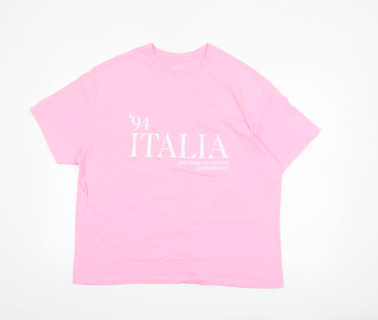 Dunnes Stores Womens Pink 'Italia' Relaxed Cotton T-Shirt Size 16