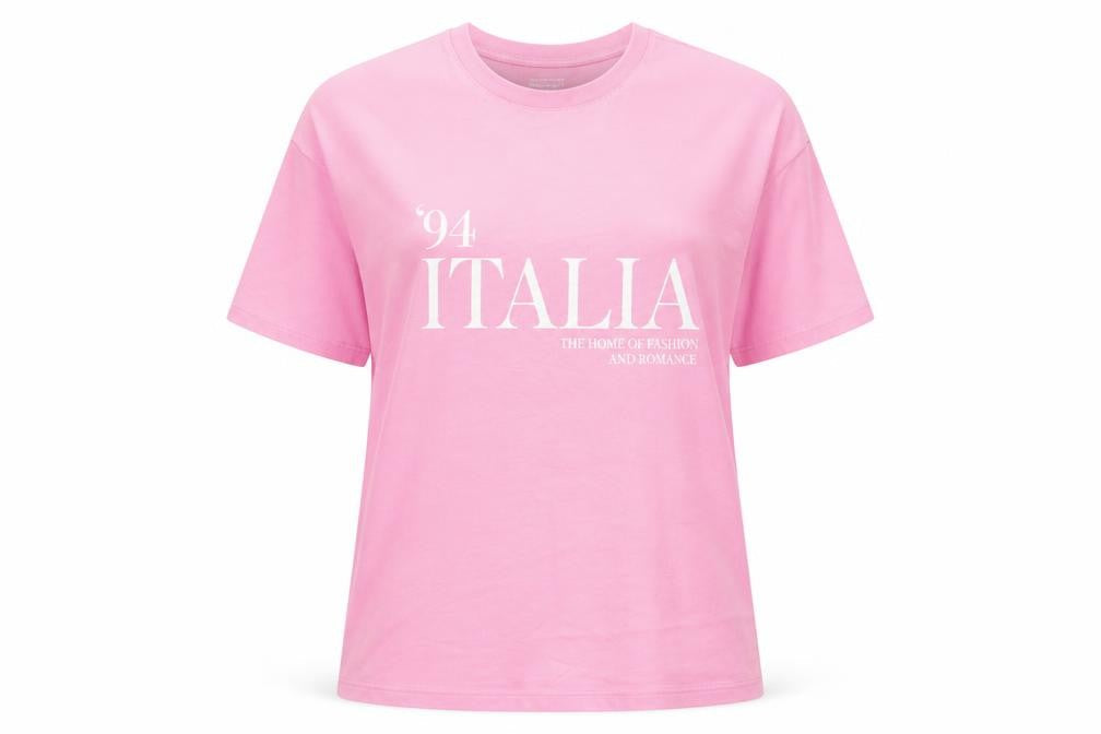 Dunnes Stores Womens Pink 'Italia' Relaxed Cotton T-Shirt Size 16