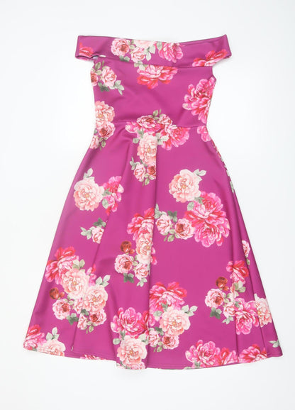 Boohoo Women’s Pink Floral Off Shoulder Fit & Flare Dress Size 8