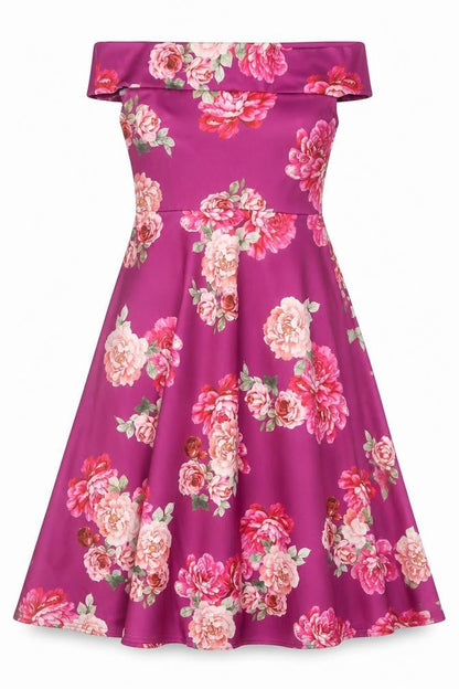 Boohoo Women’s Pink Floral Off Shoulder Fit & Flare Dress Size 8