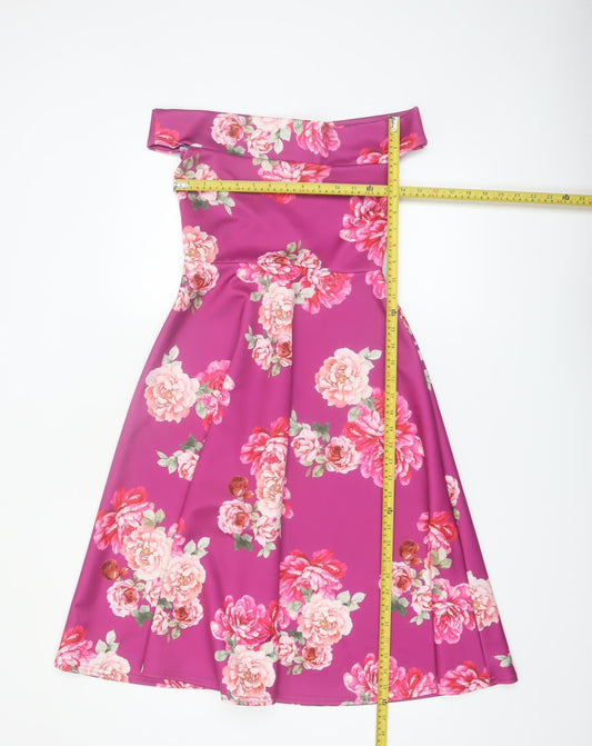 Boohoo Women’s Pink Floral Off Shoulder Fit & Flare Dress Size 8