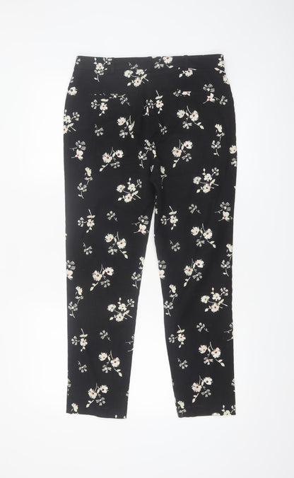 Next Womens Black Floral Slim Trousers Size 10 Regular