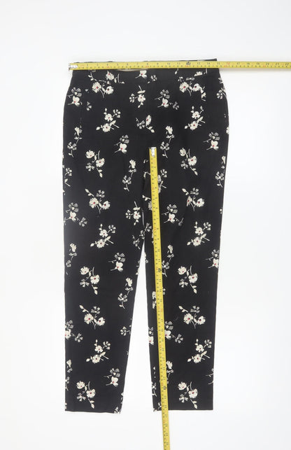Next Womens Black Floral Slim Trousers Size 10 Regular
