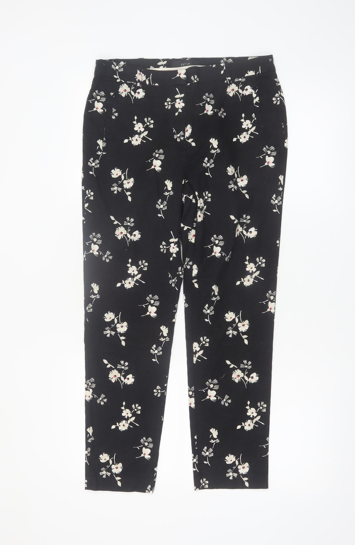 Next Womens Black Floral Slim Trousers Size 10 Regular