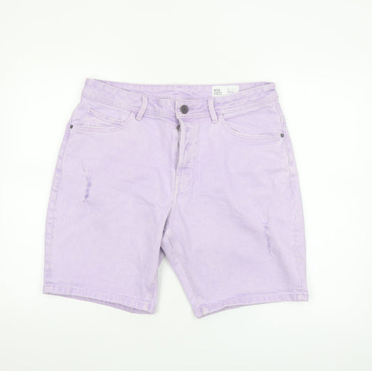 Denim Co Men's Purple Stretch Chino Shorts W34 Regular Fit