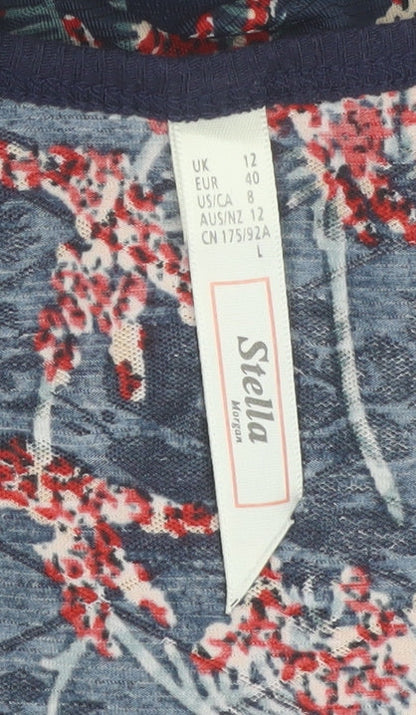 Stella Morgan Women's Blue Floral Short Sleeve Blouse Size 12