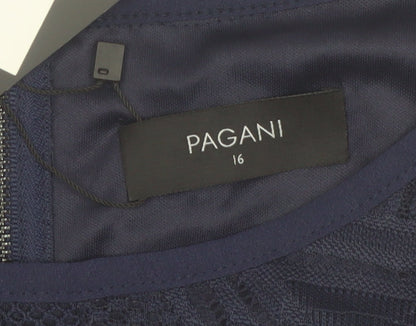 Pagani Women Blue Lace Tunic Sleeveless Blouse Size 16