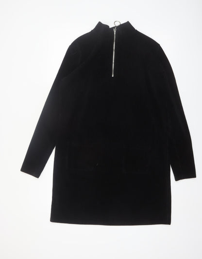 Very Women’s Black Corduroy Zip Neck Shift Dress Size 14