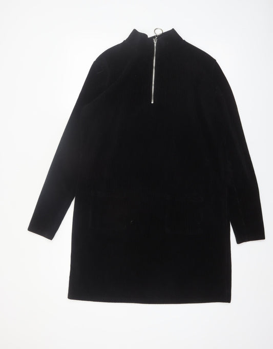 Very Women’s Black Corduroy Zip Neck Shift Dress Size 14