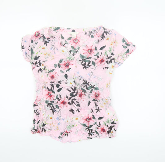 H&M Mama Pink Floral Viscose Maternity Short Sleeve Tunic Blouse Size S