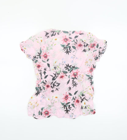 H&M Mama Pink Floral Viscose Maternity Short Sleeve Tunic Blouse Size S