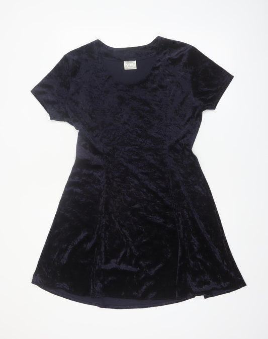 St Bernard Women's Blue Velvet A-Line Short Sleeve Dress Size 12