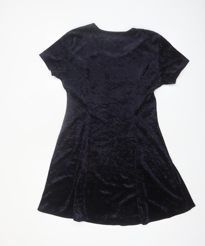 St Bernard Women's Blue Velvet A-Line Short Sleeve Dress Size 12
