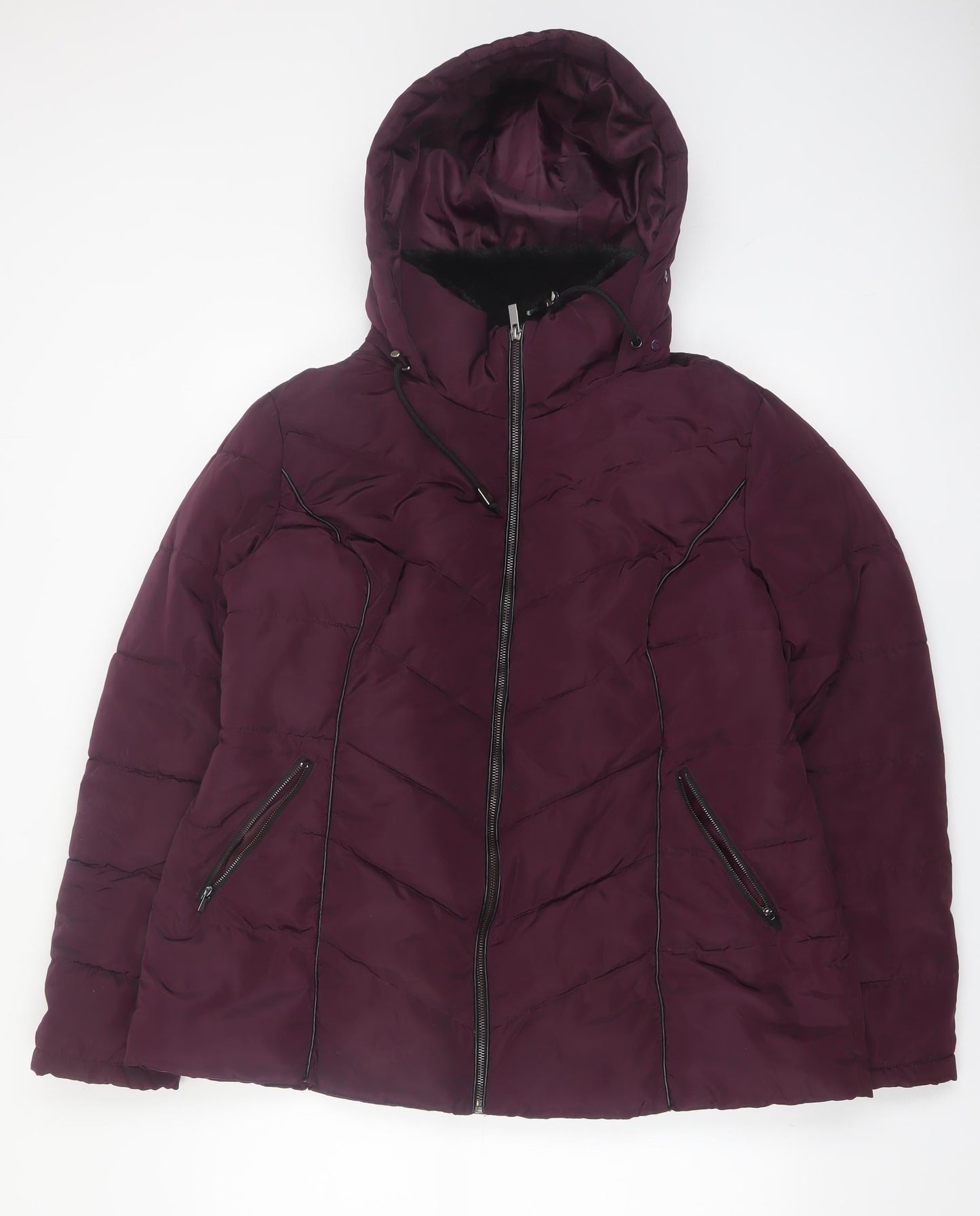 Yours Clothing Women’s Purple Hooded Puffer Jacket Size 16
