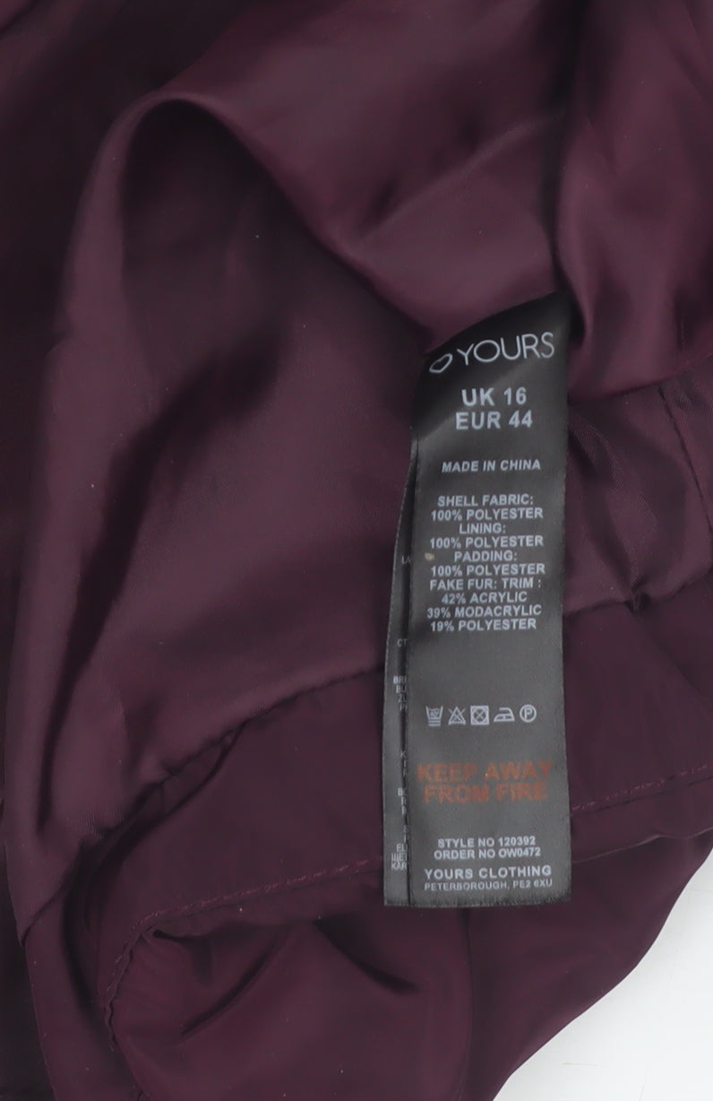 Yours Clothing Women’s Purple Hooded Puffer Jacket Size 16