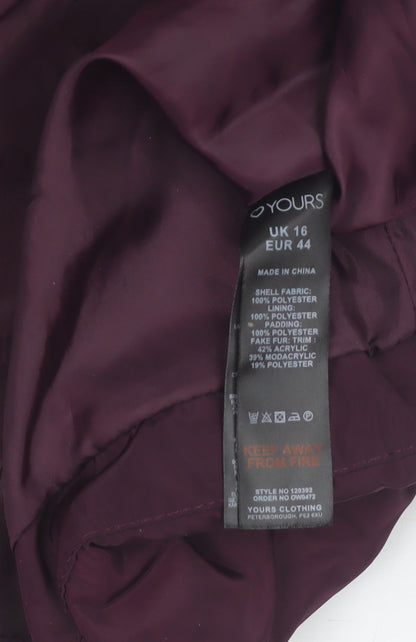 Yours Clothing Women’s Purple Hooded Puffer Jacket Size 16