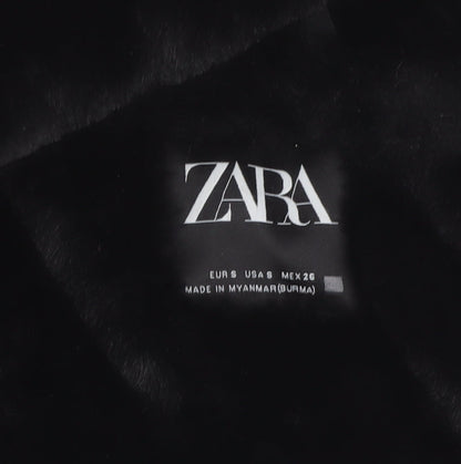 Zara Women Black Faux Fur Hooded Parka Coat Size 10