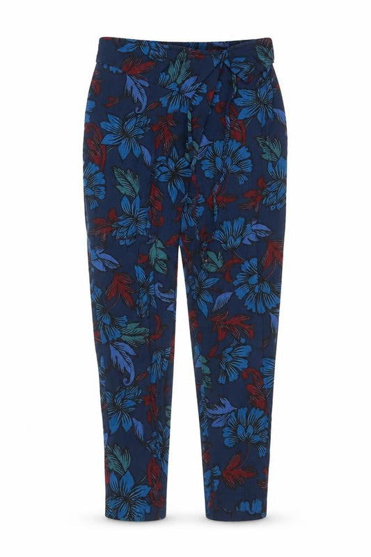 Monsoon Womens Blue Floral Viscose Tapered Trousers Size M