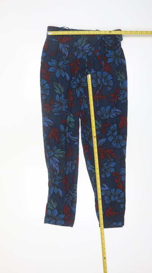Monsoon Womens Blue Floral Viscose Tapered Trousers Size M