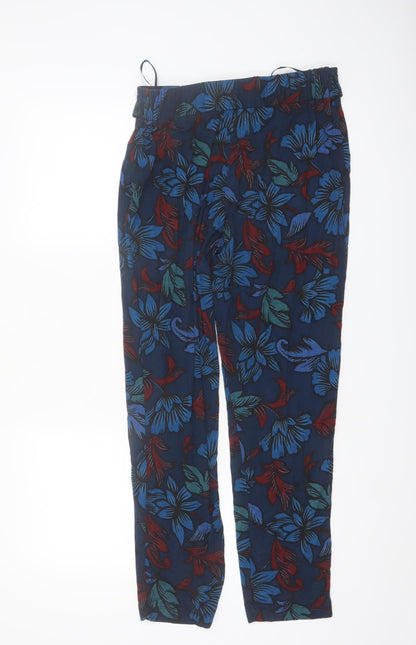 Monsoon Womens Blue Floral Viscose Tapered Trousers Size M