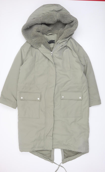 ASOS DESIGN Women’s Green Hooded Parka Coat Size 8 Long Lined