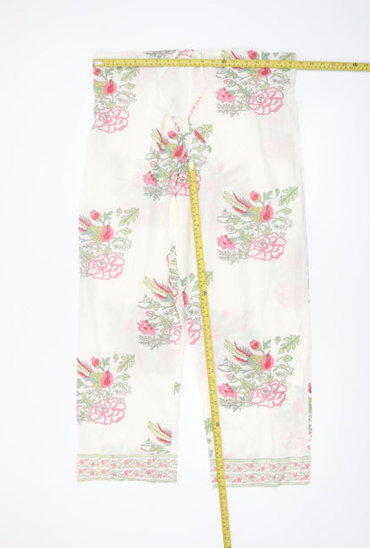 Powell Craft Women's White Floral Cotton Pyjama Pants M