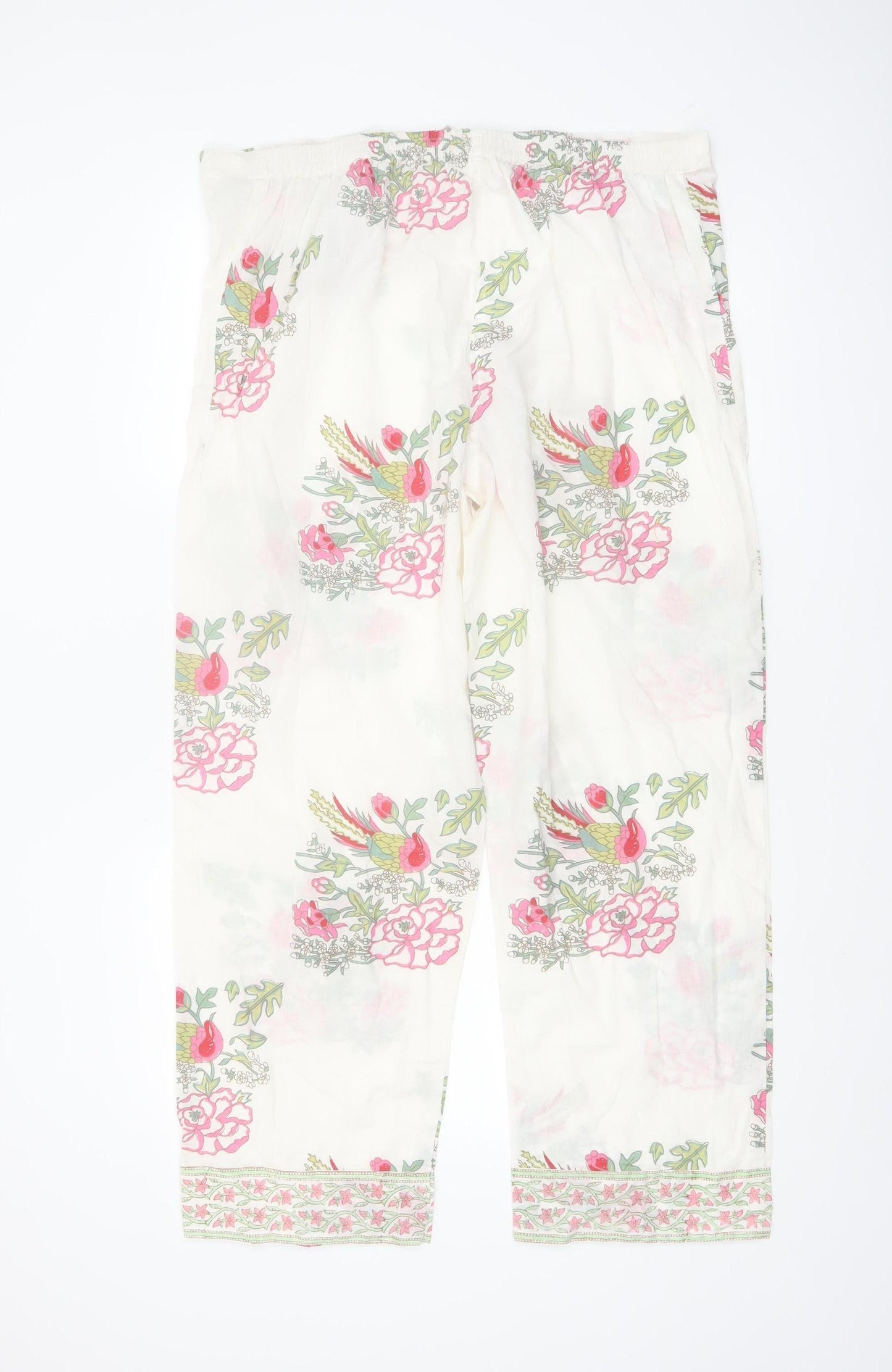 Powell Craft Women's White Floral Cotton Pyjama Pants M