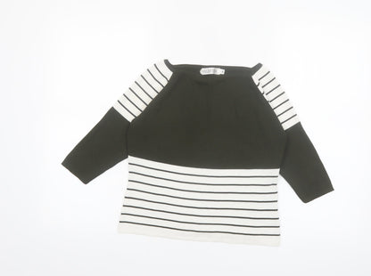 Valentina Womens Black Striped Boat Neck 3/4 Sleeve Knit Top M