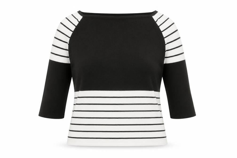 Valentina Womens Black Striped Boat Neck 3/4 Sleeve Knit Top M