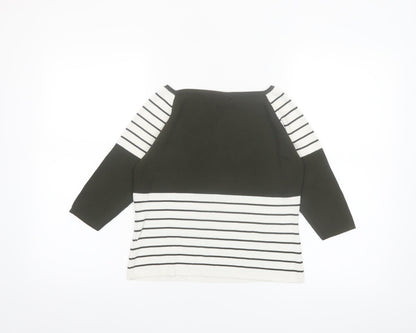 Valentina Womens Black Striped Boat Neck 3/4 Sleeve Knit Top M