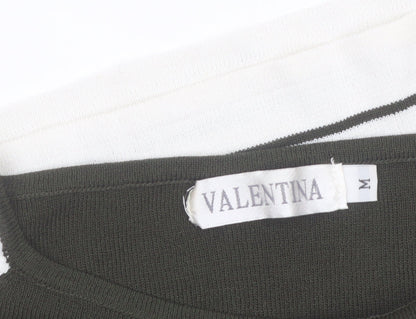 Valentina Womens Black Striped Boat Neck 3/4 Sleeve Knit Top M