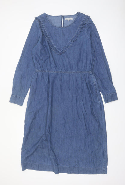 Red Herring Women's Blue Chambray Ruffle Fit & Flare Dress Size 16